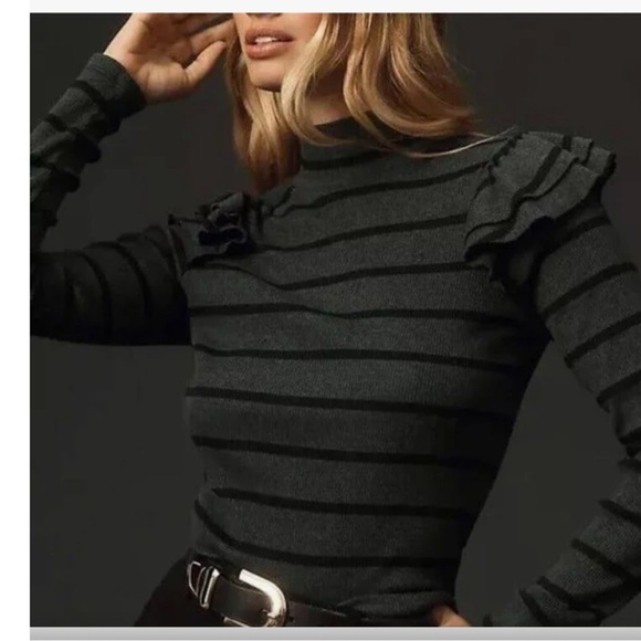 NWT Chic Striped Black and Gray Sweater by Anthropologie 
Size Small - Picture 1 of 5